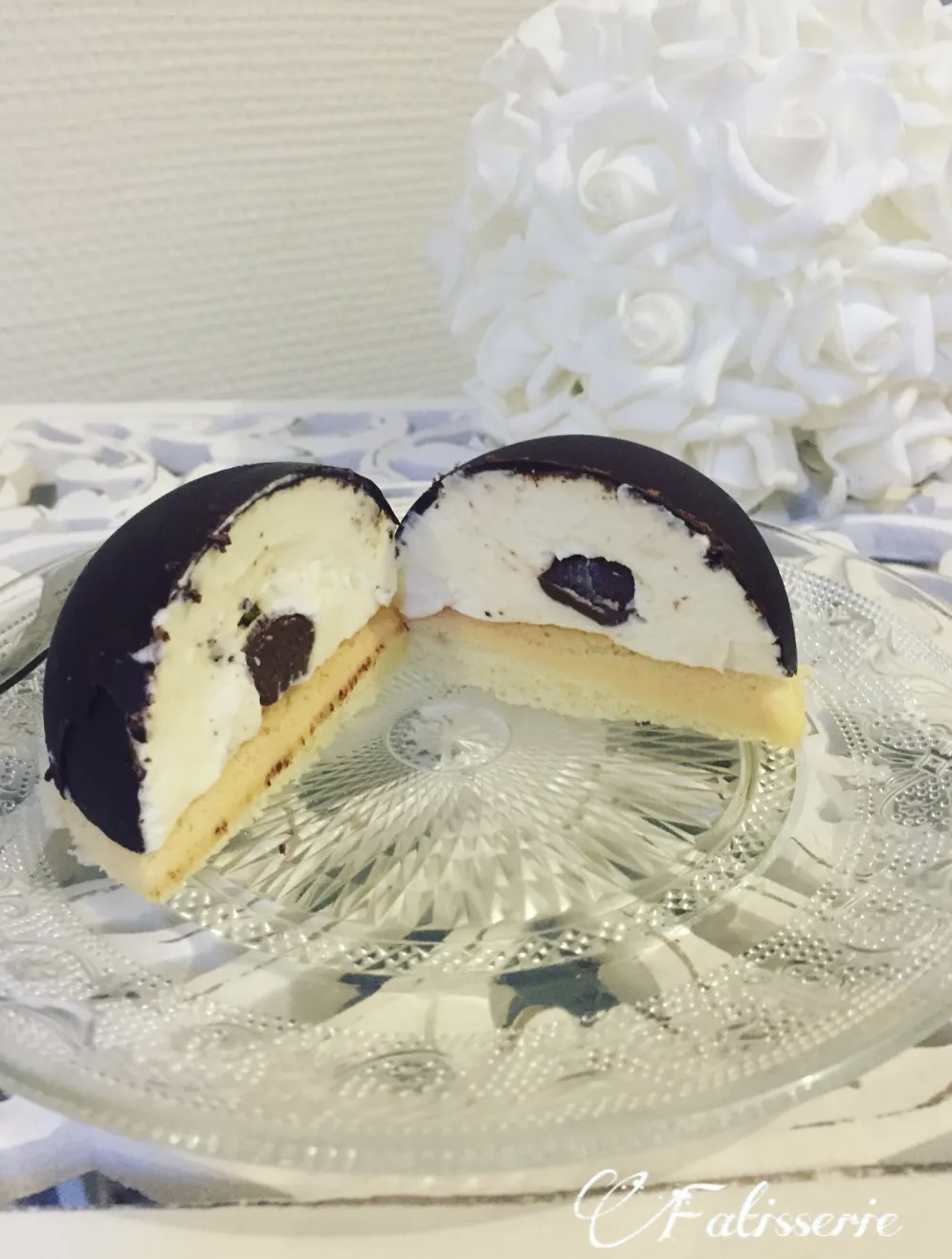 Dômes mousse chocolat blanc et coeur Nutella